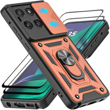 Imagem de AKINIK Capa para Motorola Moto G Stylus 5G 2025, com protetor de tela de vidro temperado [2 peças] e capa deslizante para câmera, suporte de anel de rotação de 360° [grau militar] capa (ouro rosa)