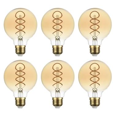 Imagem de SD LUX G25 Lâmpadas de globo vintage reguláveis retrô decorativas lâmpadas Edison 6W 450lm (Equi. 40W), base média E26, CRI> 90 branco quente 2200K (G25-âmbar, 6)
