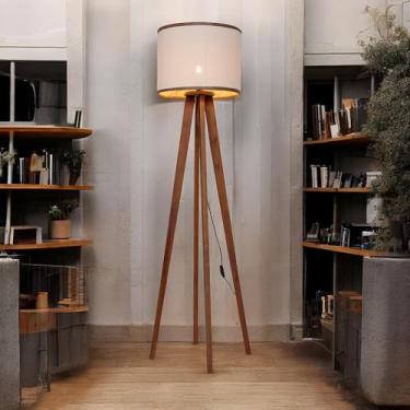 Imagem de D+MOB Luminária Madri 4 Pés Abajur de Chão Madeira com Cúpula Palha Natural para Sala e Quarto