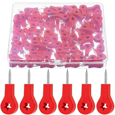 Imagem de 80 alfinetes de madeira para mapas de viagem, tachas de polegar, mapas, tachas de mapa, tachas em estrela para viagem, arte pendurada, foto, tapeçaria, quadro de pintura, mapa