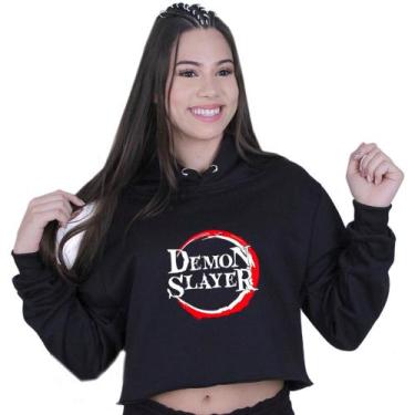 Imagem de Cropped Moletom Feminino Anime Demon Slayer - LAFRE, Preto, M