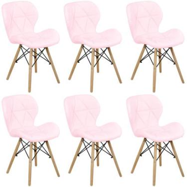 Imagem de Kit 06 Cadeiras Charles Eames Eiffel Slim Wood Estofada - Rosa Claro -