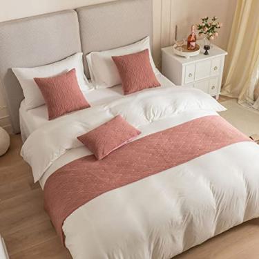 Imagem de JONKMY Corredores de cama e cachecóis sólidos acolchoados caminho de cama de veludo moderno cachecol proteção casal/queen cama para quarto hotel decorativo - rosa | | 45 x 240 cm (cama de 2 m)