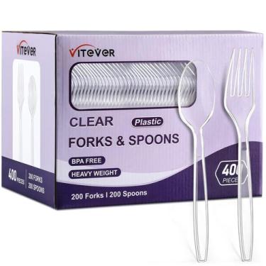 Imagem de Conjunto de talheres Garfos e colheres de plástico transparente VITEVE