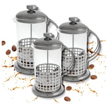 Imagem de Kit 3 Cafeteiras Prensa Francesa, Vidro e Aço Inox, 350ml, Transparente e Prata, para Café e Chá, 12x18,5cm