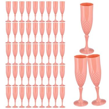Imagem de Rkyhwowby Taças de champanhe de plástico, taças de vinho, taças de champanhe inquebráveis, reutilizáveis para casamentos, despedidas de solteiro, brindes e eventos (48, rosa-claro)