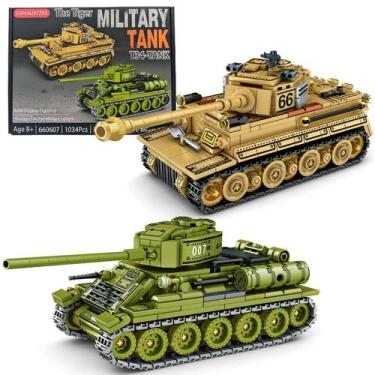 Imagem de Conjunto de blocos de construção WW2 Tank German Tiger e Soviet T-34 -