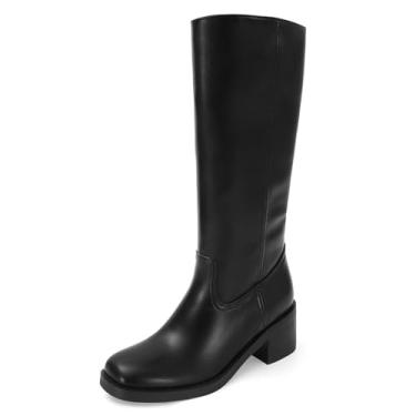 Imagem de ZJGZF Botas femininas cano alto banana bico quadrado confortável bota campus salto bloco botas de equitação botas de cano longo longo, Meia panturrilha preta, 41