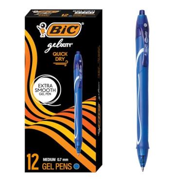 Imagem de BIC Canetas gelocity de gel azuis de secagem rápida, ponta média (0,7 mm), pacote com 12 unidades, canetas de gel retráteis com aderência total confortável