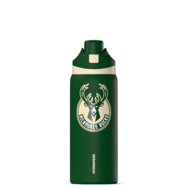 Imagem de Hydrapeak Garrafa de água Milwaukee Bucks oficialmente licenciada pela NBA de 947 ml com tampa Chug, água isolada de aço inoxidável