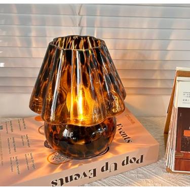 Imagem de AFORTLO Candeeiro de mesa de cogumelo alimentado por bateria com temporizador, luminária de mesa de vidro pequena sem fio, luz noturna decovativa portátil para canto/entrada/escada/banheiro/lareira