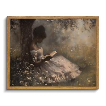 Imagem de KISSFOX Retrato vintage emoldurado arte de parede moderna meados do século arte em tela afro-americana rústica pintura menina negra arte arte mulher leitura impressões de arte para cozinha sala de