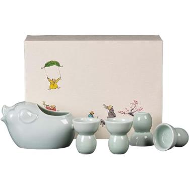 Imagem de JOEUQK Conjunto de 5 peças de saquê japonês com pacote de presente, conjunto de copos de saquê tradicionais, porcelana, cerâmica, artesanato, 4 peças e 1 pote de saquê