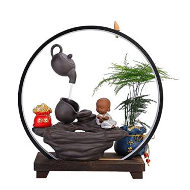 Imagem de XFNVXC Fonte decorativa para interior fonte de água de mesa com lâmpada círculo casa fortuna ornamento escritório sala de estar decoração de mesa fonte de jardim casa