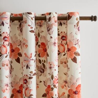 Imagem de Cortinas florais para quarto, cortinas de veludo, com padrão de flores botânicas peculiares, estética, moderna, quinta, antropologia, colorido, escurecimento de quarto, cortinas de janela de cozinha