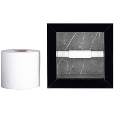 Imagem de Nicho Porta Papel Higiênico em Porcelanato Polido - (Cinza/Preto) com Borda em Alumínio, 15x15x11 cm, com Rolete