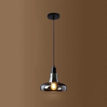 Imagem de SRSXYMBD PostGlass Luminária pendente cinza esfumaçado, lâmpada de ferro forjado, luminária E27, luzes de suspensão, lustre de teto LED