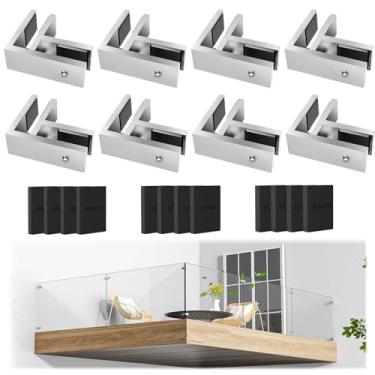 Imagem de Gyykzz Pacote com 8 T304 Braçadeira de vidro para vidro, suporte de aço inoxidável para balaustrada, suporte de clipe de grade de acabamento escovado de 90 graus para cerca de piscina, balaustrada