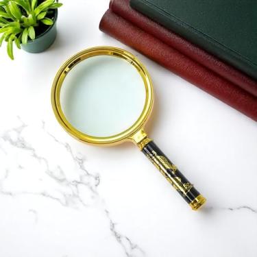 Imagem de Generic 1 lupa portátil com design de dragão, lente de vidro ABS com ampliação de 10x, tom dourado de 9 cm