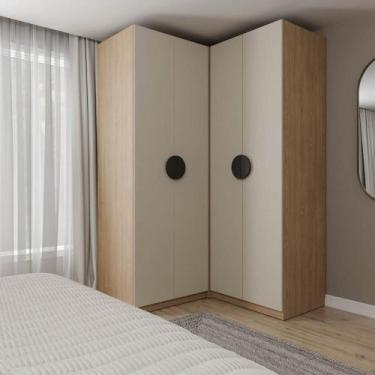 Imagem de Guarda-roupa Modulado Joy 2 Peças Canto, Nicho com 2 Gavetas Cabecasa 