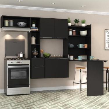 Imagem de Cozinha Compacta Com Mesa Dobrável Sofia Multimóveis Preta - MULTIMOVE