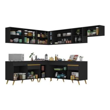 Imagem de Cozinha Completa De Canto Mp2068 Com Armário E Balcão Preta - MULTIMOV