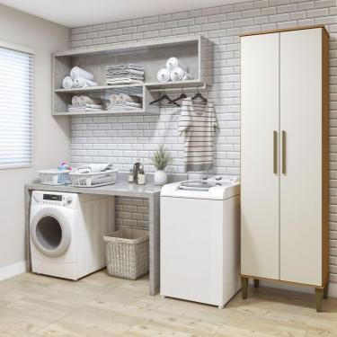 Imagem de Lavanderia Modulada Recife 2 Pts 5 Prateleiras Kaiki Móveis Nature Com Off White