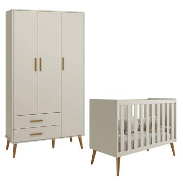 Imagem de Berço Americano e Guarda Roupa Infantil 3 Portas Isis Areia Acetinado - Reller