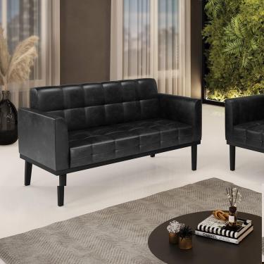 Imagem de Poltrona Namoradeira Decorativa Pés Fixo Em Madeira Preto Pu Preto Brilho