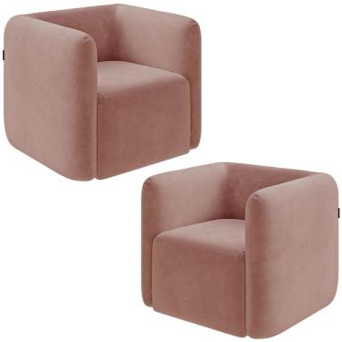 Imagem de Kit 2 Poltronas Decorativas Sala De Estar Trinidad Base Fixa Veludo Rosê G33 - Gran Belo