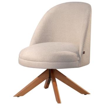 Imagem de Poltrona Decorativa Lilli Boucle Off White Com Base Giratória Em Madeira