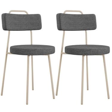 Imagem de Kit 02 Cadeiras Decorativas Estofada Sala Jantar Barcelona Arena L02 Linho Cinza Escuro - Lyam