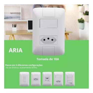 Imagem de Conjunto Placa Com Interrupitor Simples 6a + Tomada 10a Aria Branca - Tramontina