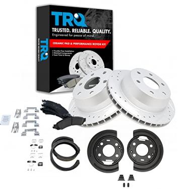 Imagem de TRQ Kit de sapatos de estacionamento e placas de suporte de rotor de desempenho de almofada de cerâmica traseira