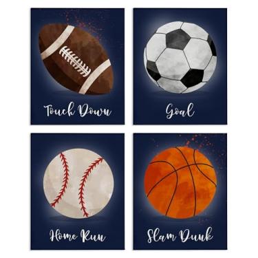 Imagem de Stupell Industries Game On Sports Goals Conjunto de arte de parede em tela de 4 peças, design de Christine Simpson Art, 35,5 x 28,5 cm
