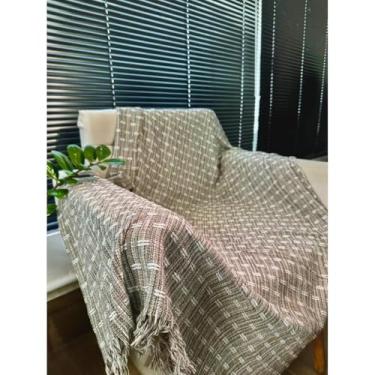 Imagem de Manta para Sofá King Gigante 300 x 180 100% Algodão Protetor e Decorativo – Conforto e Elegância para Sua Sala (King Pont. Areia Mesc e Branco)