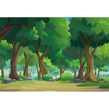 Imagem de 6 x 3 m, cenário florestal de desenho animado, árvores, pedras, aniversário, tema tropical, faixa de festa de aniversário para crianças recém-nascidas, decoração de chá de bebê, adereços para fotos de