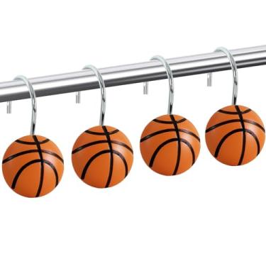 Imagem de CTOHN 12 ganchos de cortina de chuveiro de basquete, ganchos de chuveiro decorativos de aço inoxidável para decoração de banheiro