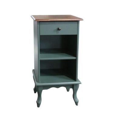 Imagem de Mesa De Cabeceira Com Gaveta E Nicho Pés Luiz Xv - Verde Kalle Laca Com Tampo Imbuia Glazer