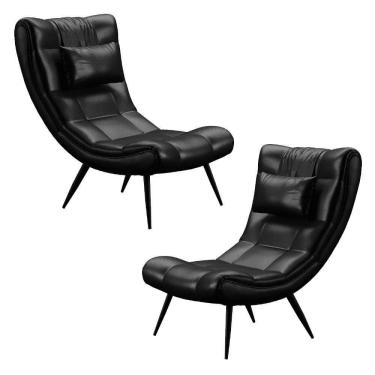 Imagem de Kit 2 Poltronas Decorativas Para Sala De Estar Com Almofada E Pés Palito Lord Facto Preto - Ibiza