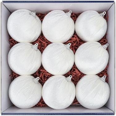Imagem de Funzhan 9 bolas brancas de veludo de 8 cm para decoração de árvore de Natal, enfeites de decoração de árvore de Natal, bolas artesanais inquebráveis para aniversários, Halloween, feriados, casamentos