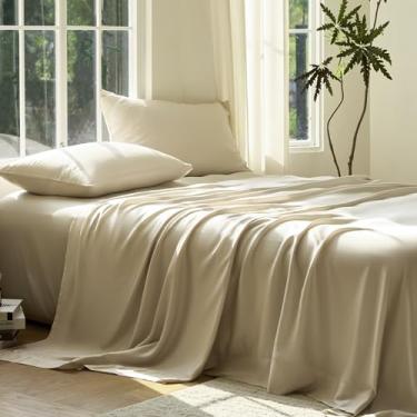 Imagem de Jogo de lençol DOZ, 100% viscose derivado de bambu, cultivado organicamente, macio, lençóis refrescantes, alto GSM, bolsos profundos - 2 peças - 1 fronha 1 lençol com elástico (areia, solteiro GG)