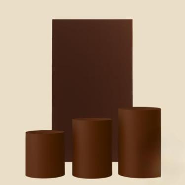 Imagem de Kit Capa De Painel Romano Liso Retângulo Dupla Face Duas Cores E Trio Cilindros De Malha Gel Premium(Marrom)