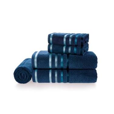 Imagem de Jogo de Toalhas de Banho Gigante com 05 Peças Fio Penteado Lumina Naval e Azul - Karsten
