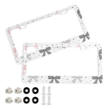 Imagem de SEHANY Lindas molduras de placa de licença de arco rosa, capas de moldura de alumínio à prova de ferrugem com orifícios elípticos e parafusos, serve para acessórios de carro de tamanho padrão de