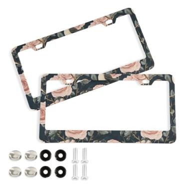 Imagem de SEHANY Molduras de placa de licença de flores florais coloridas, capas de moldura de placa de carro de alumínio à prova de ferrugem com orifícios elípticos e parafusos serve para veículos padrão dos
