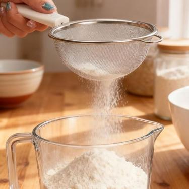 Imagem de Filtro de alimentos de aço inoxidável com alça reutilizável Coador de malha de nylon ultrafino para leite café leite de soja (médio, 21,2 x 7,9 cm)