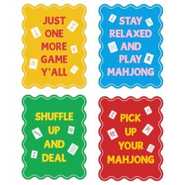 Imagem de 4pçs Coloridos Mahjong Embaralhador Cartas, Acrílico Mahjong Peça Misturador com Engraçadas Ditados & Borda Ondulada Mah Jong Amantes Acessórios para Noite Jogos Presentes (4 Cores)