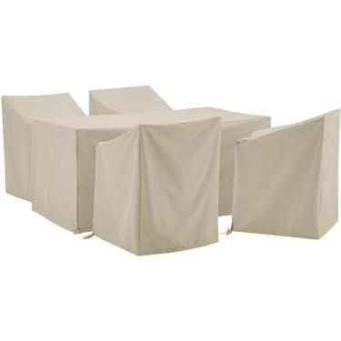 Imagem de Crosley Furniture MO75020-TA Conjunto de 5 peças de vinil reforçado de calibre pesado conjunto de capa de móveis ao ar livre (4 cadeiras de braço de jantar, mesa de jantar), bege