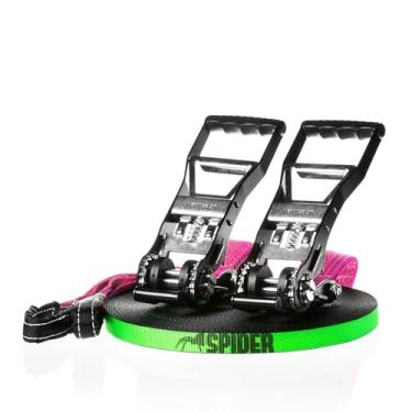 Imagem de Spider Slackline s - Kit Longline Slackline | Fly Line 115 | Inclui duas catracas Hummer com calços espaçados, correia Slackline de 35 m e bolsa tiracolo | Conjunto completo Comprimento 35 m